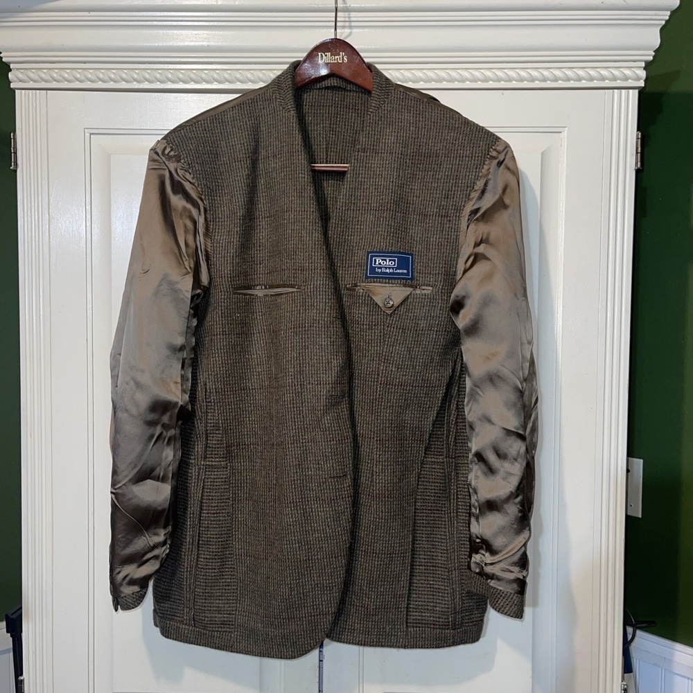 Polo Ralph Lauren Blazer Men 44R Brown Alpaca Wool Leather Knot Buttons Jacket - Picture 10 of 13